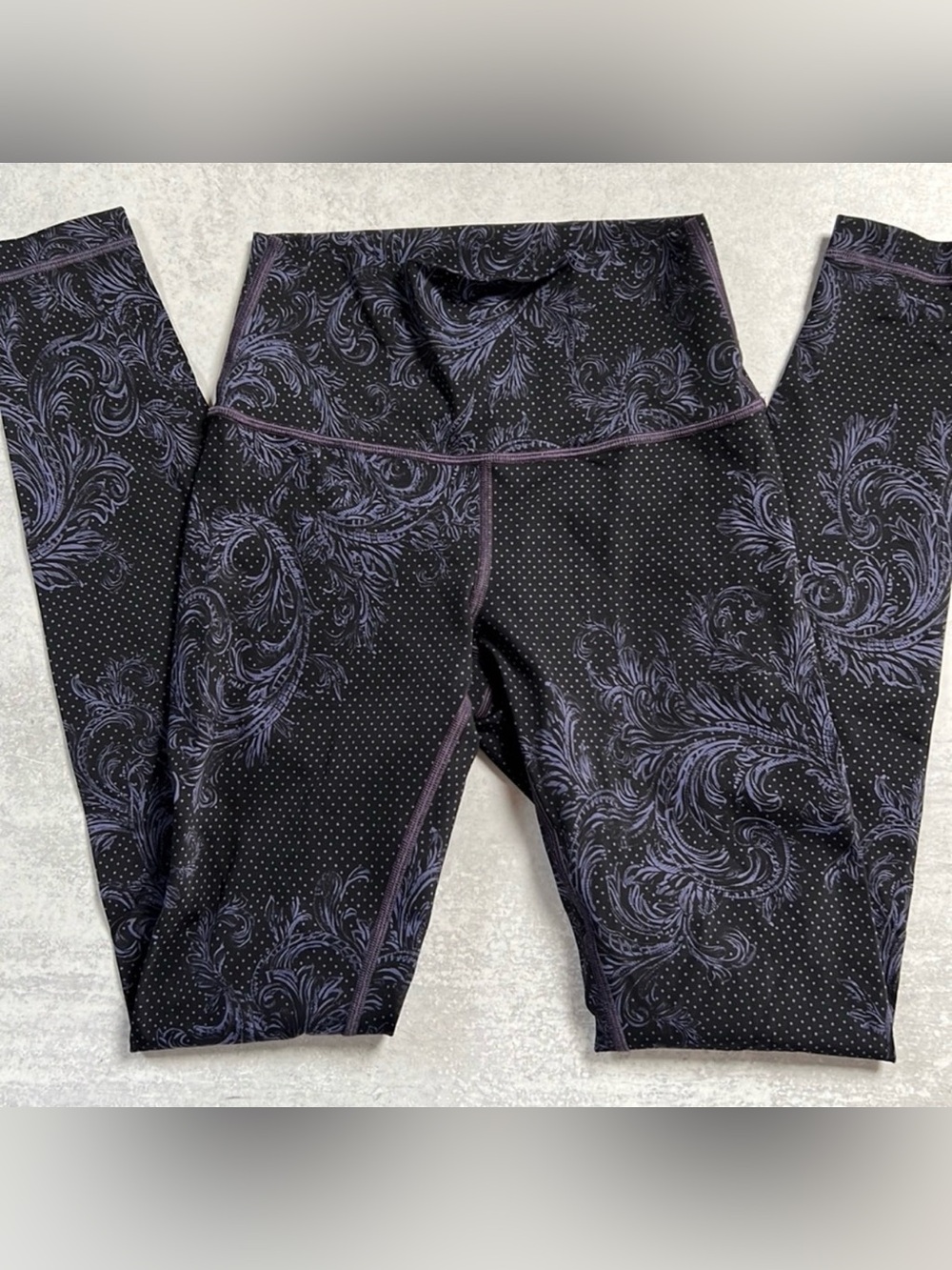 lululemon black leggings with purple swirl and lilac lining